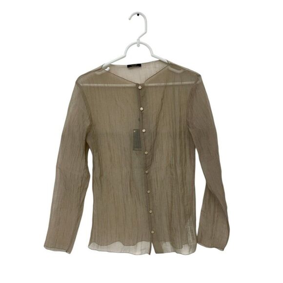 Massimo Dutti Tops - Massimo Dutti Womens Blouse Top S Beige Tan Sheer Crinkle effect 5153/755 NWT